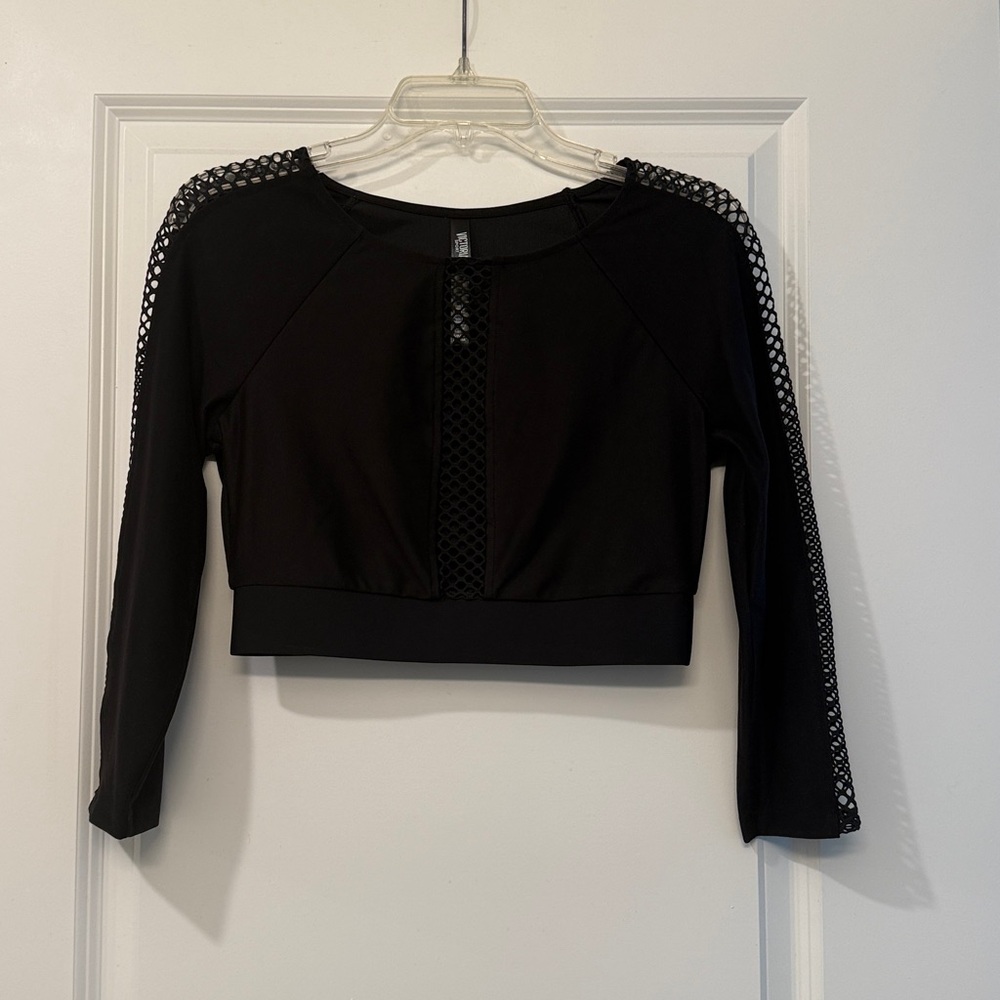 Black Mesh Long Sleeve Crop Top Victoria Sport
